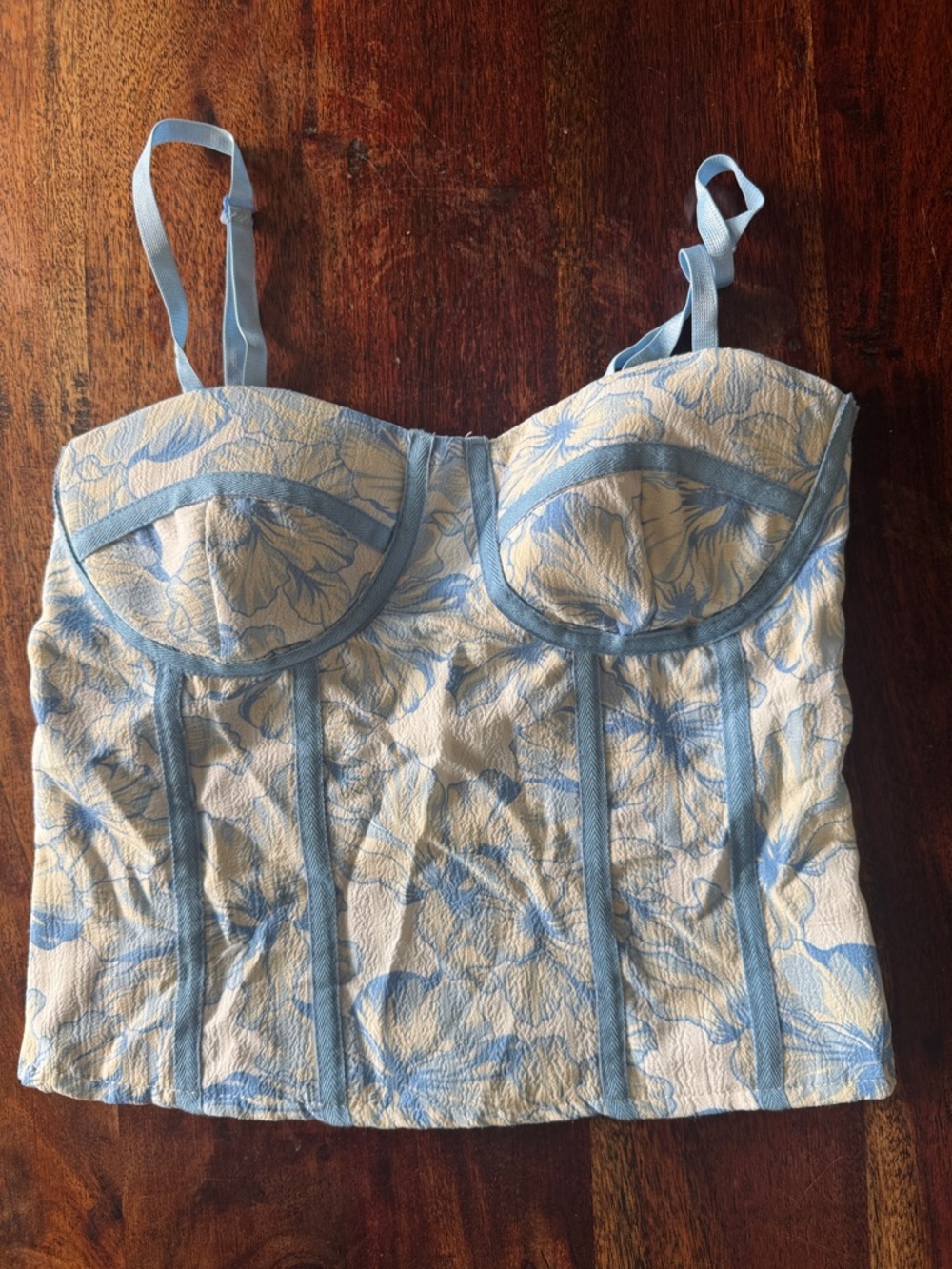 Blue & Cream Floral Bustier Top